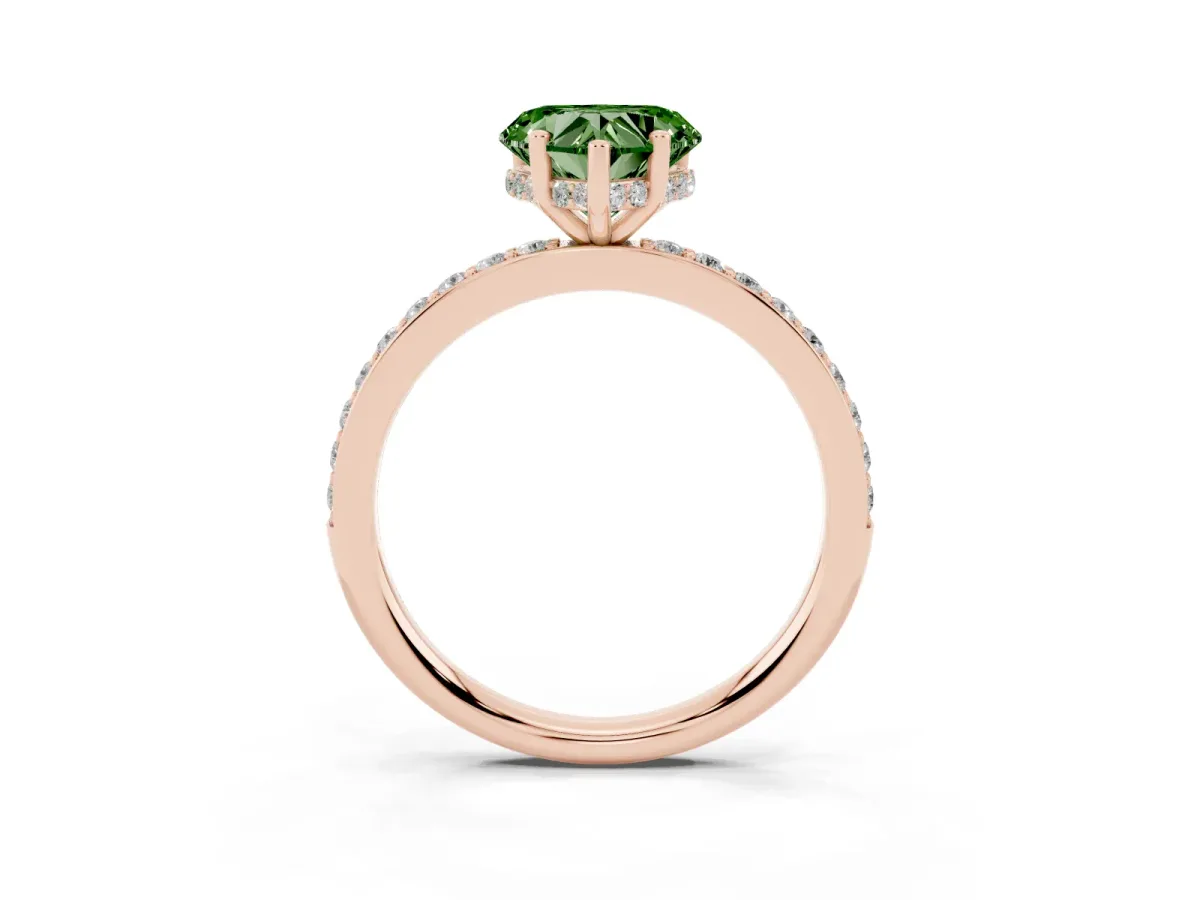Fancy Green Heart Cut Cut Diamond Pavé Band Ring with Four-Prong Setting Rose gold