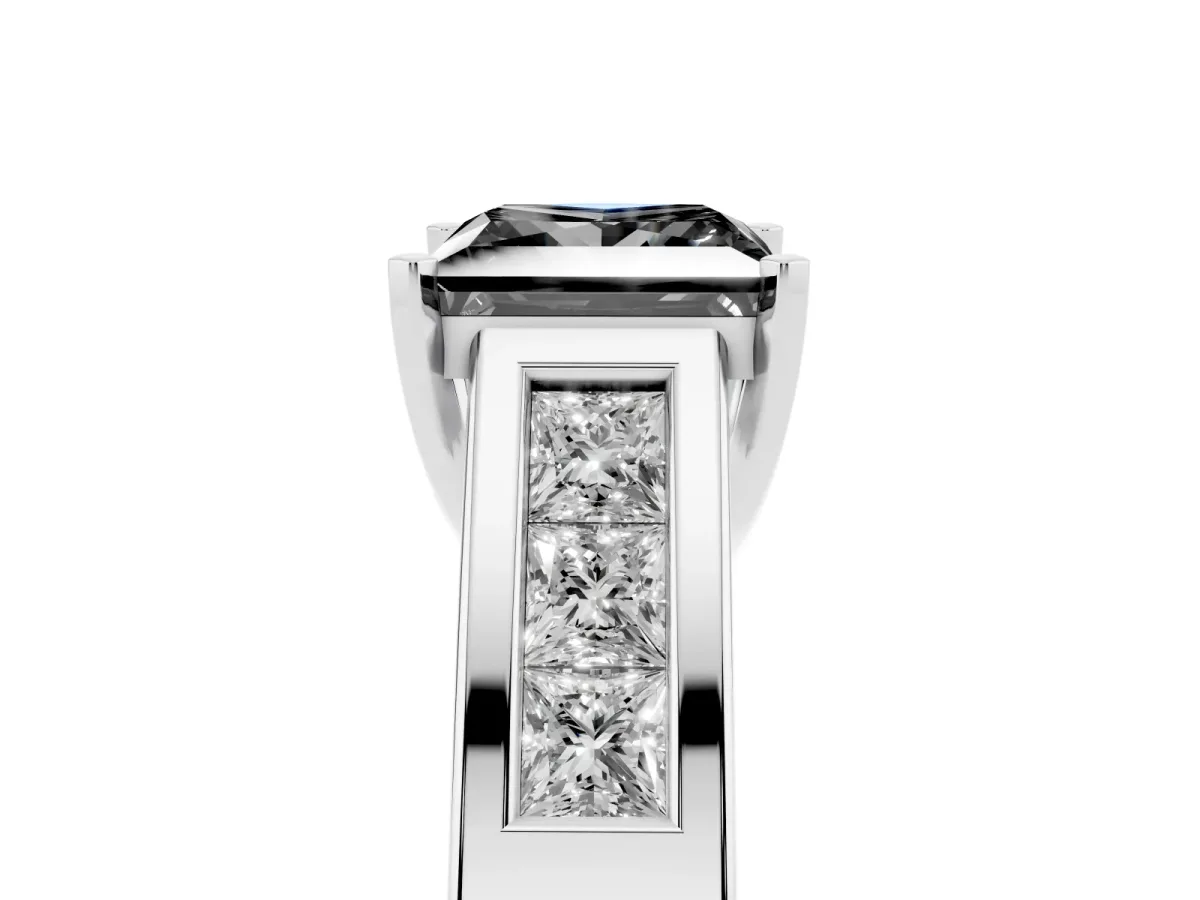 Fancy Black Princess Cut Cut Channel Set Solitaire Ring with Four-Prong Setting Silver