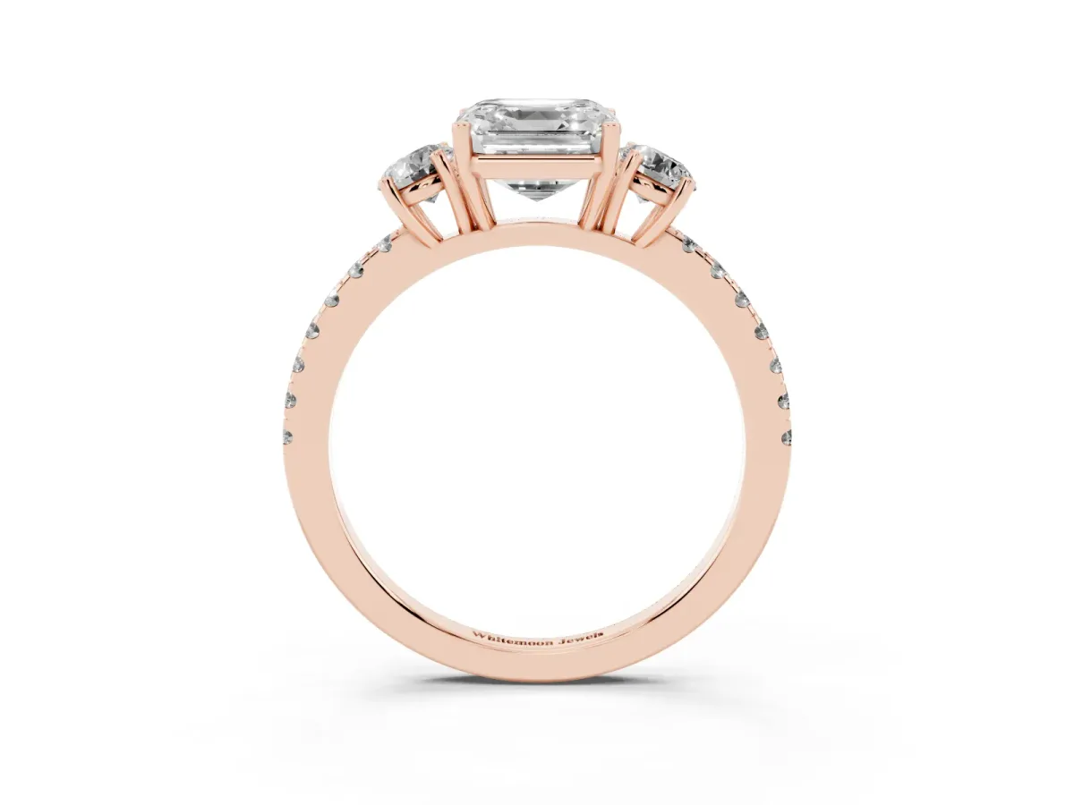 Three-Stone Asscher Cut Cut Diamond Pavé Band with Prong Setting Rose gold