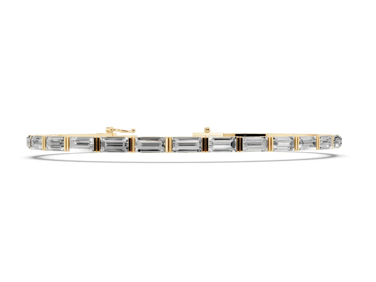 Baguette Cut Diamond Bar Set Tennis Bracelet Yellow gold