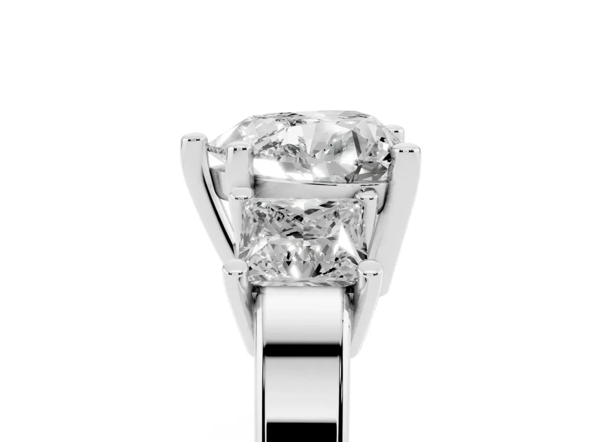Three-Stone Heart Cut Cut Solitaire Ring with Prong Setting Silver