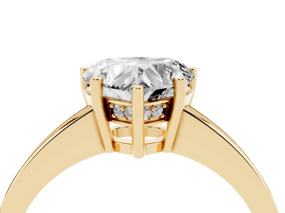 Heart Cut Solitaire Pavé Band Prong Setting Ring Yellow gold