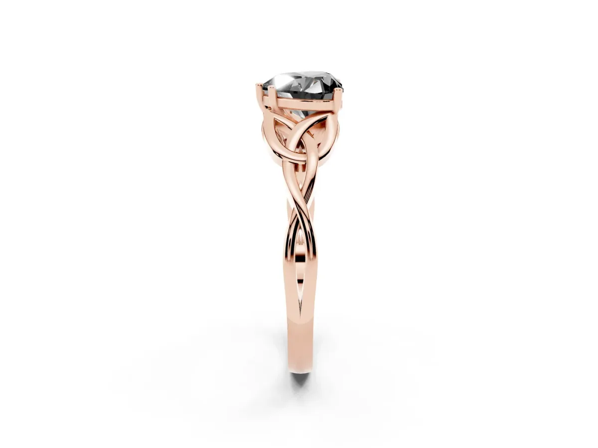 Fancy Black Heart Cut Diamond Solitaire Engagement Ring with Celtic Knot Band and Four-Prong Setting Rose gold