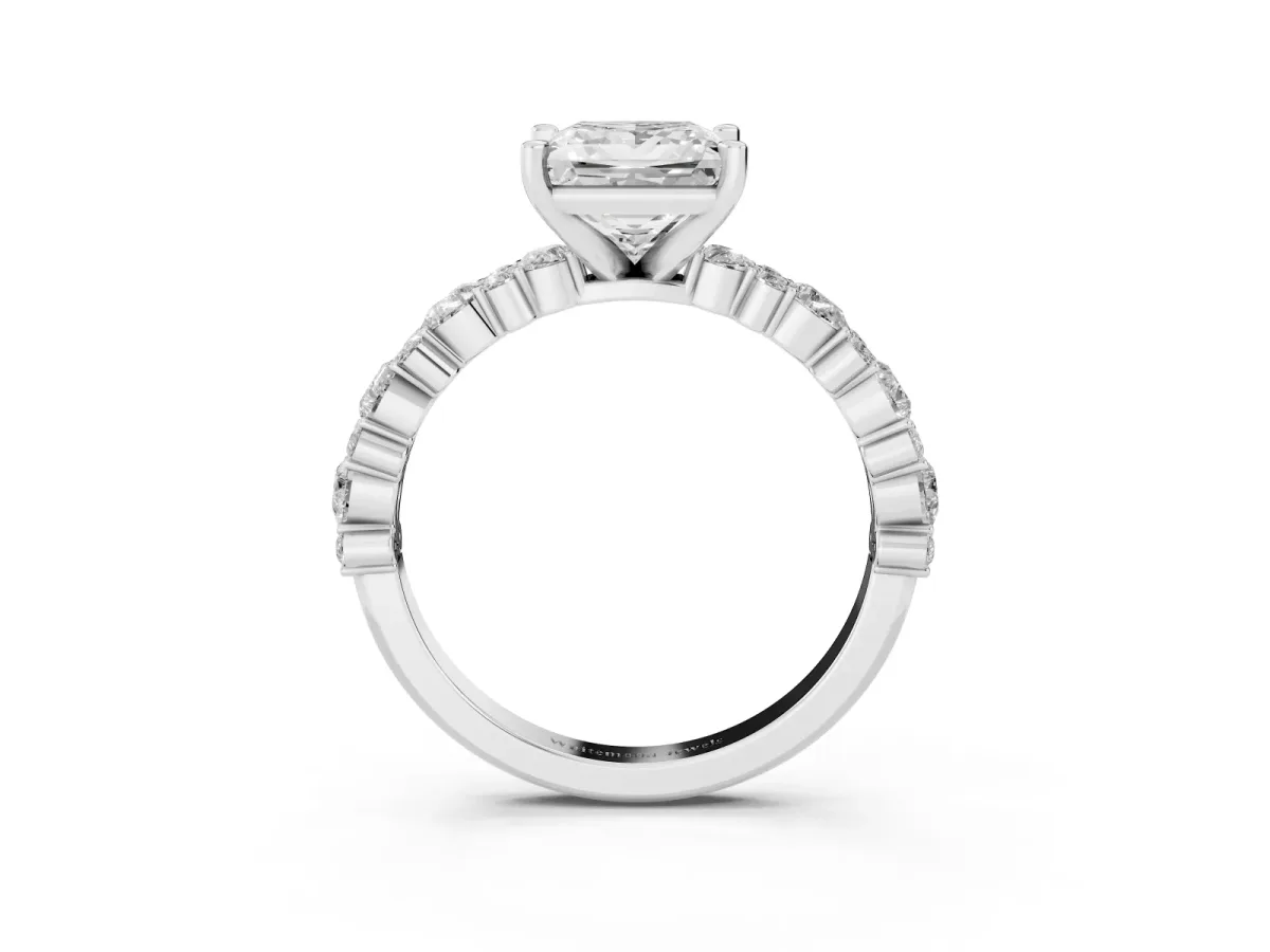 Princess Cut Diamond Side Stone Solitaire Ring with Round and Four-Prong Setting Platinum