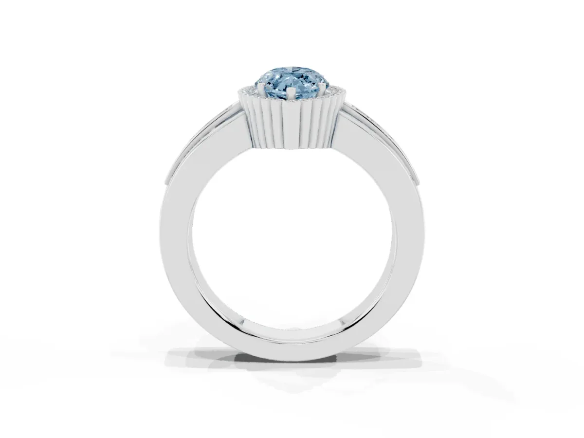 Fancy Blue Marquise Cut Cut Halo Pave Band Four-Prong Ring Silver