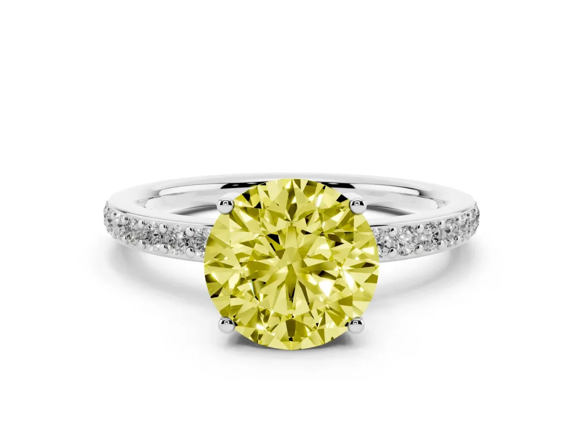 Fancy Yellow Round Cut Cut Diamond Pavé Band Ring with Four-Prong Setting Silver