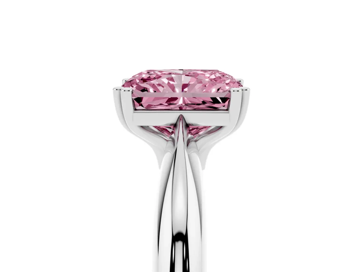 Fancy Pink Radiant Cut Cut Solitaire Engagement Ring with Tapered Band and Four-Prong Setting Platinum