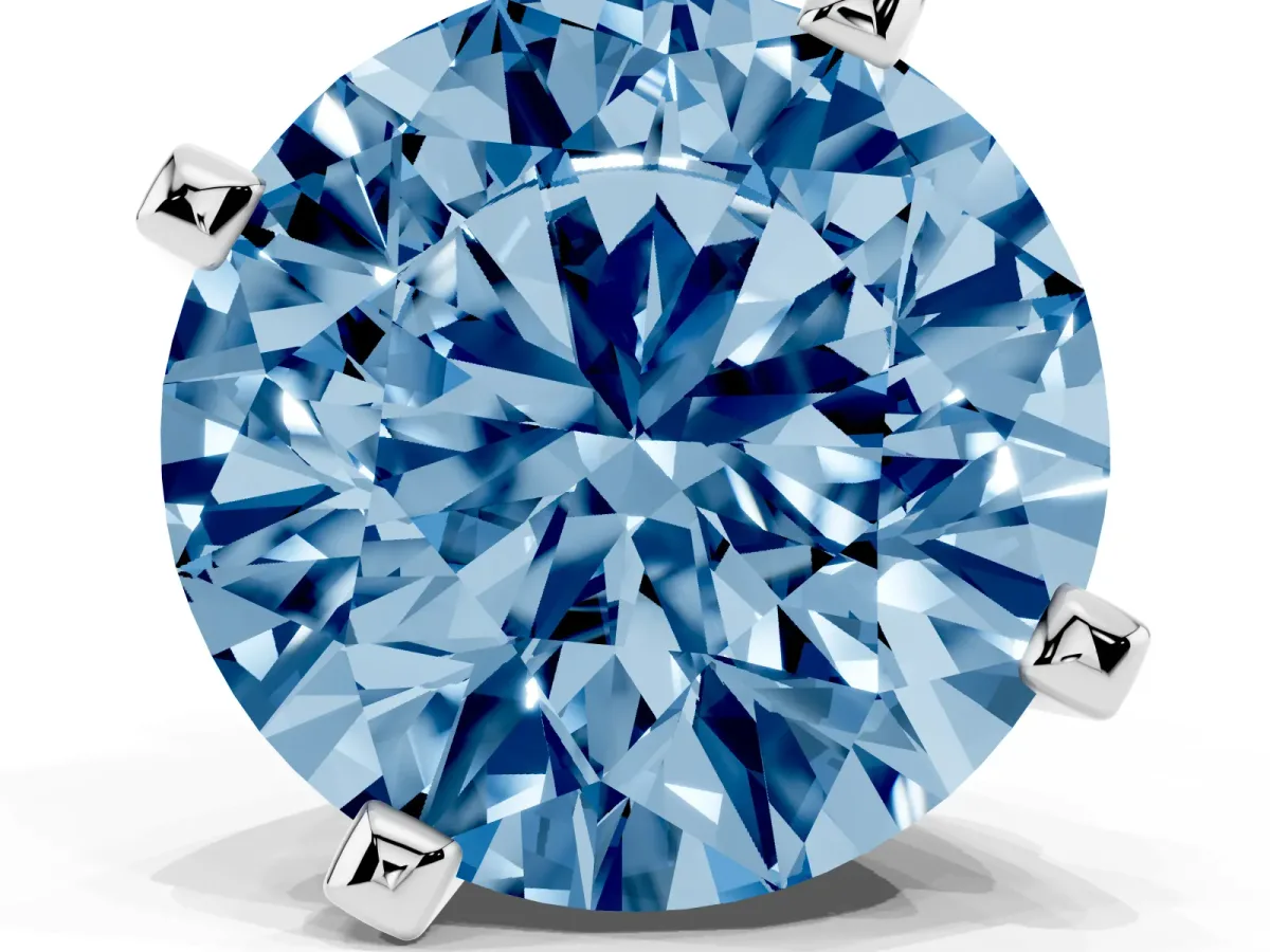 Fancy Blue Round Cut Diamond Solitaire Ring with Prong Setting and Classic Band Platinum