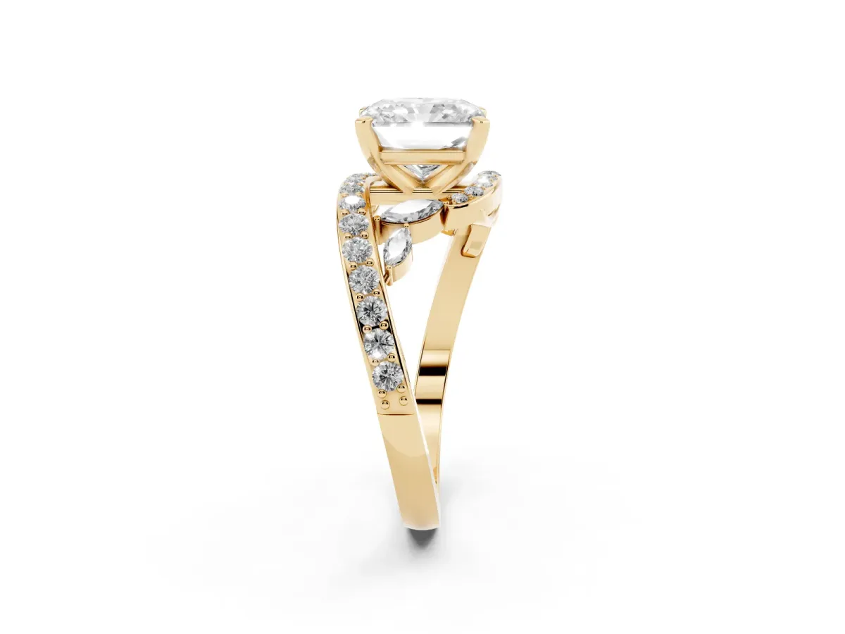 Radiant Cut Solitaire with Pavé Twist Band and Four-Prong Setting Yellow gold