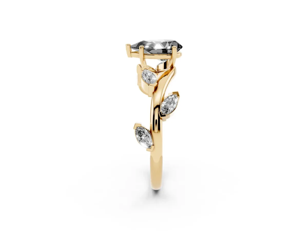 Fancy Black Pear Cut Solitaire Twisted Band Marquise Accent Prong Setting Ring Yellow gold