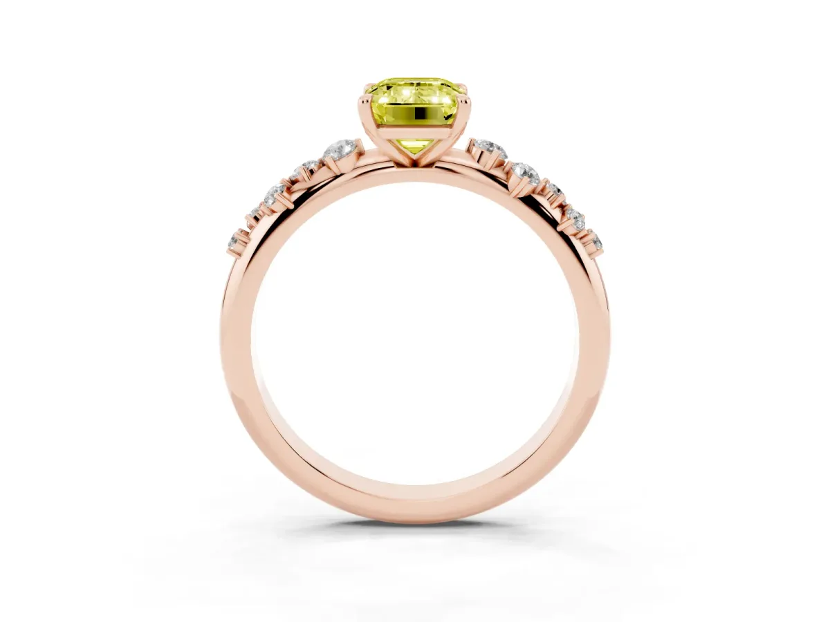 Fancy Yellow Emerald Cut Diamond Cluster Prong-Set Solitaire Ring Rose gold