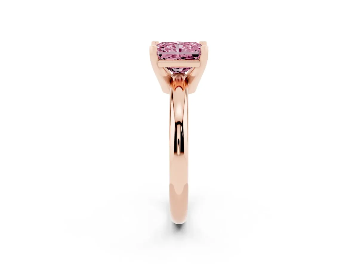 Fancy Pink Radiant Cut Diamond Solitaire Engagement Ring with Round Band and Four-Prong Setting Rose gold