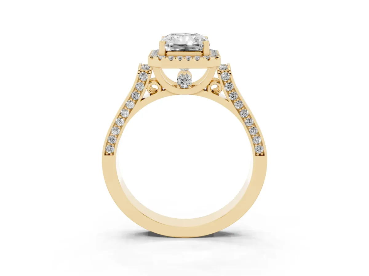 Radiant Cut Halo Pave Split Shank Prong Setting Ring Yellow gold