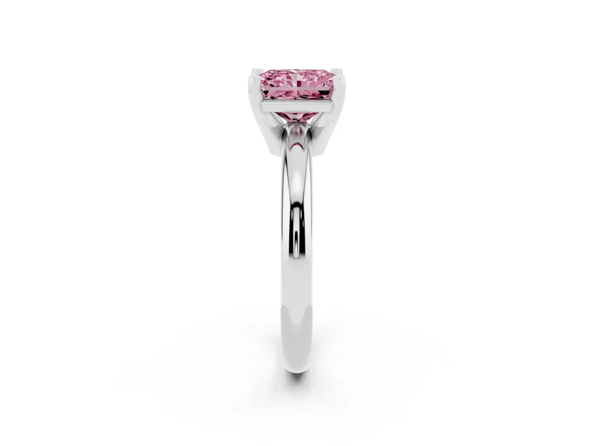 Fancy Pink Radiant Cut Diamond Solitaire Engagement Ring with Round Band and Four-Prong Setting White gold