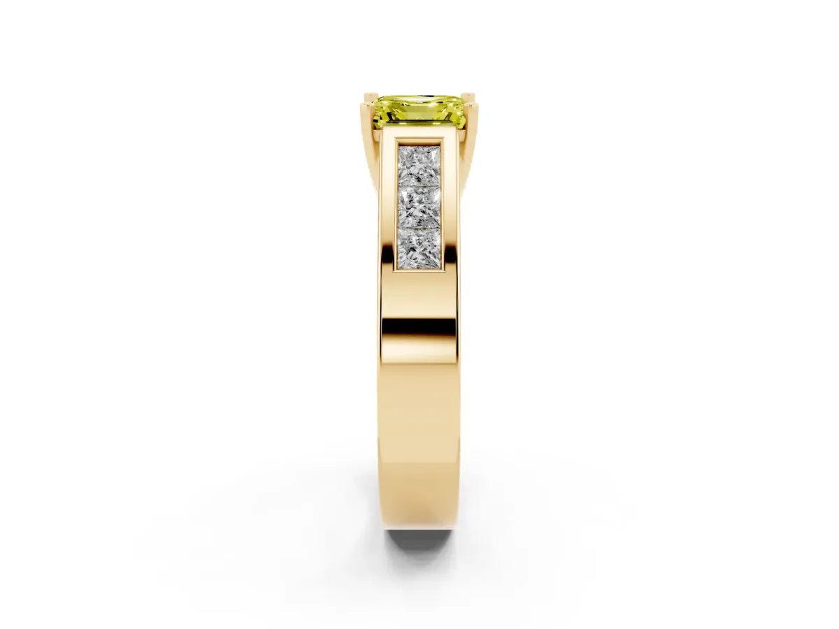 Fancy Yellow Asscher Cut Cut Channel Set Solitaire Ring with Four-Prong Setting Yellow gold
