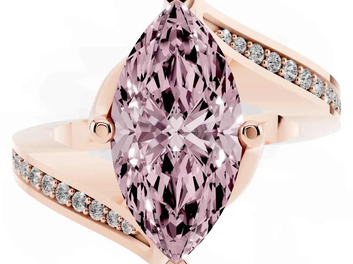 Fancy Pink Marquise Cut Solitaire Diamond Twist Band with Pavé Setting and Four-Prong Setting Rose gold