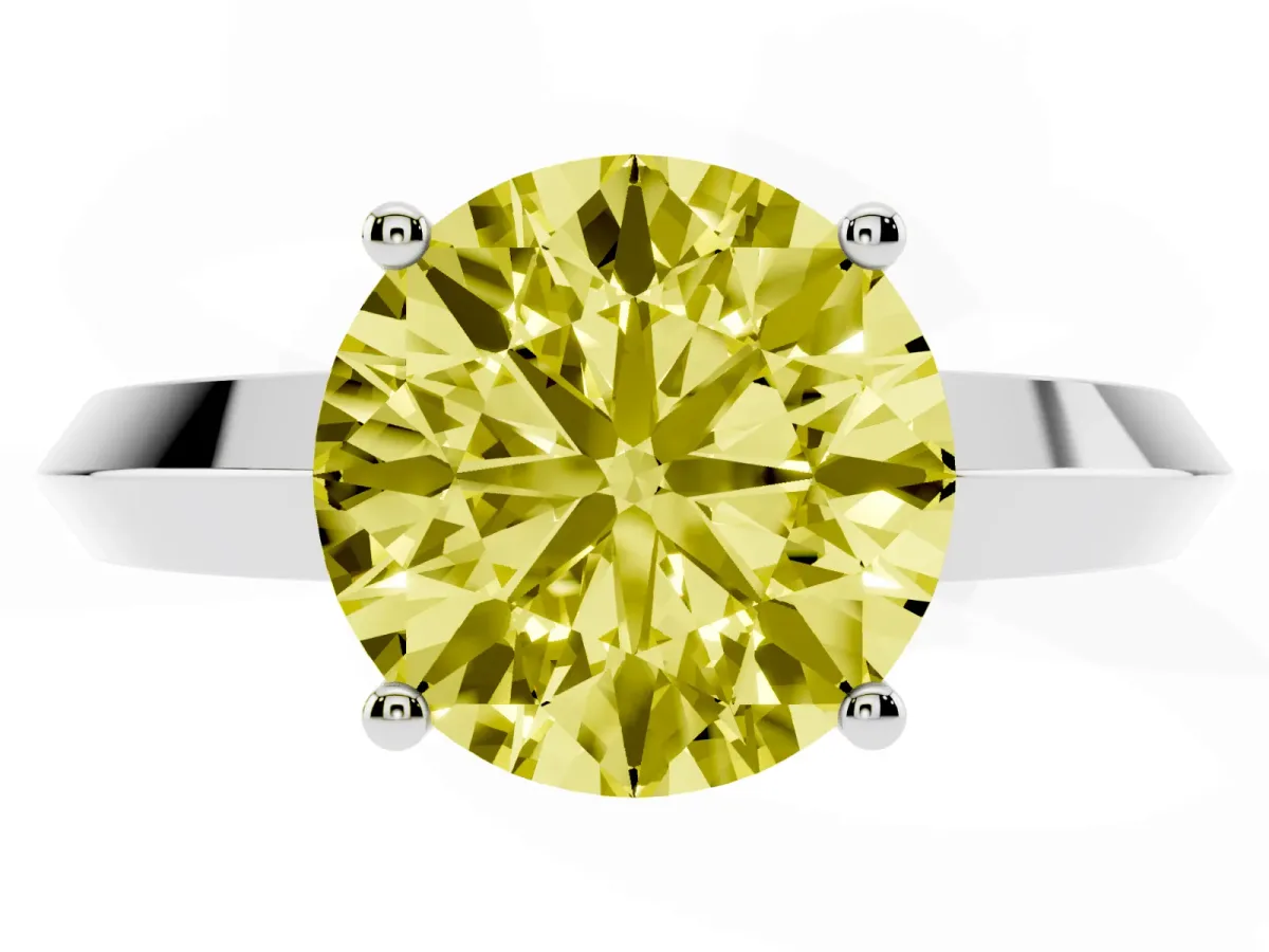 Fancy Yellow Round Cut Cut Solitaire Engagement Ring with Flat Band and Four-Prong Setting Silver