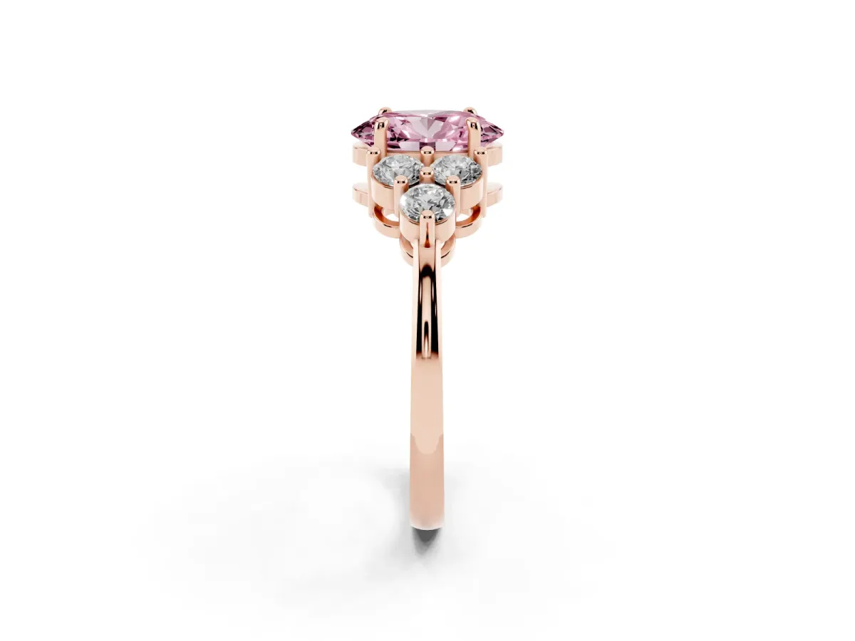 Fancy Pink Oval Cut Brilliant Diamond Cluster Accent Solitaire Ring with Prong Setting Rose gold