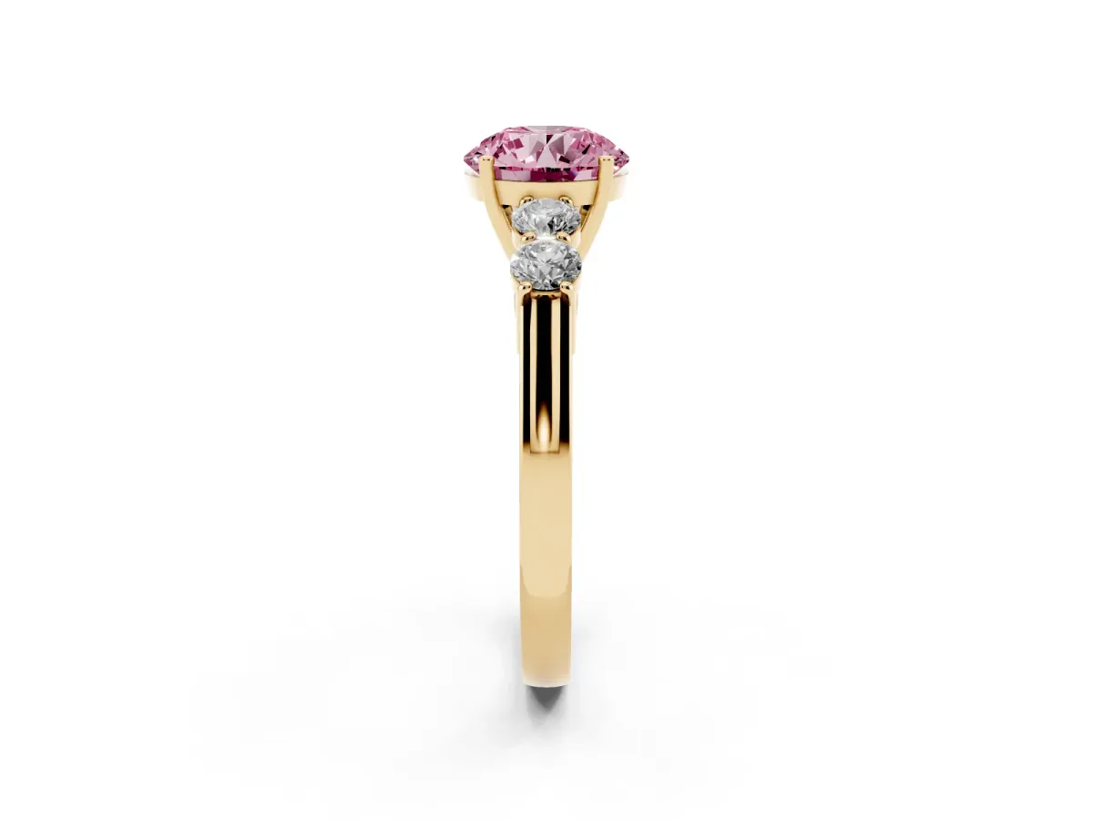Fancy Pink Round Cut Cut Diamond Five-Stone Prong Set White Gold Ring Yellow gold