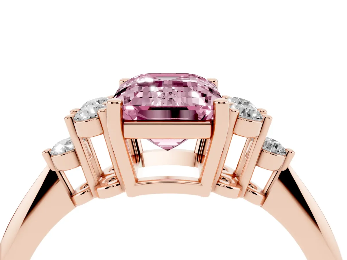 Fancy Pink Emerald Cut Cut Diamond Cluster Ring with Solitaire Band and Four-Prong Setting Rose gold