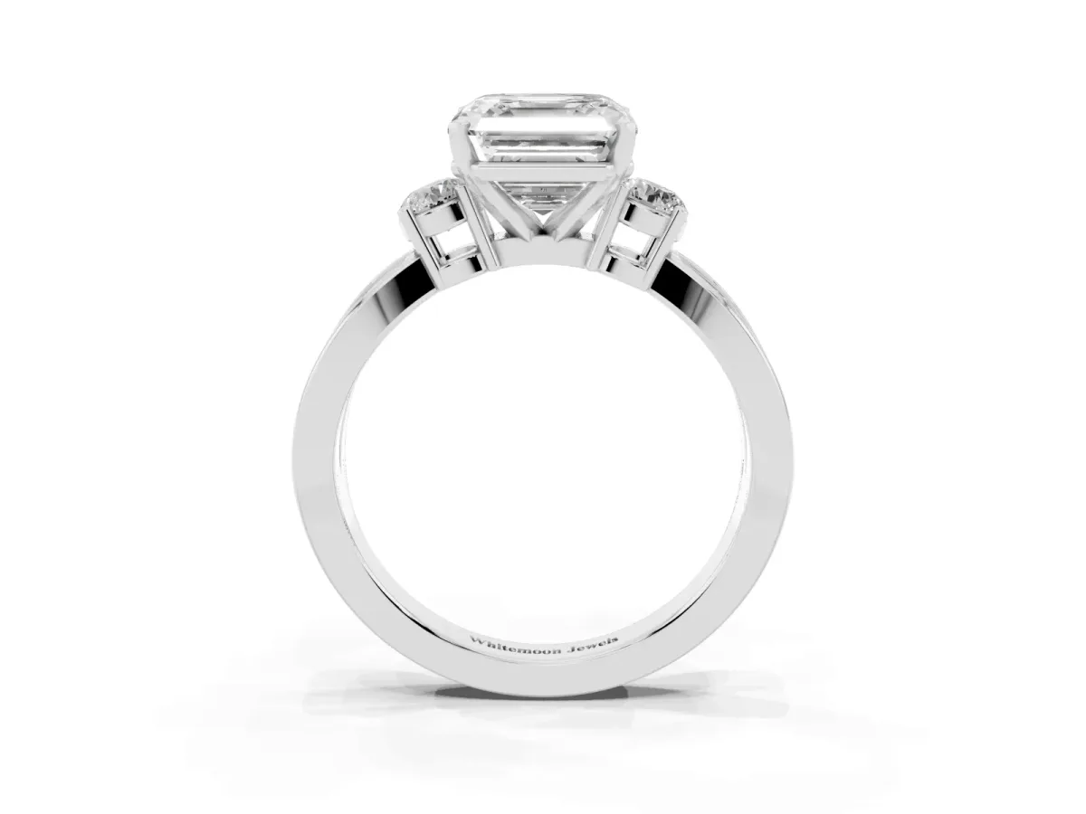 Three-Stone Asscher Cut Cut Diamond Twist Band with Prong Setting Platinum