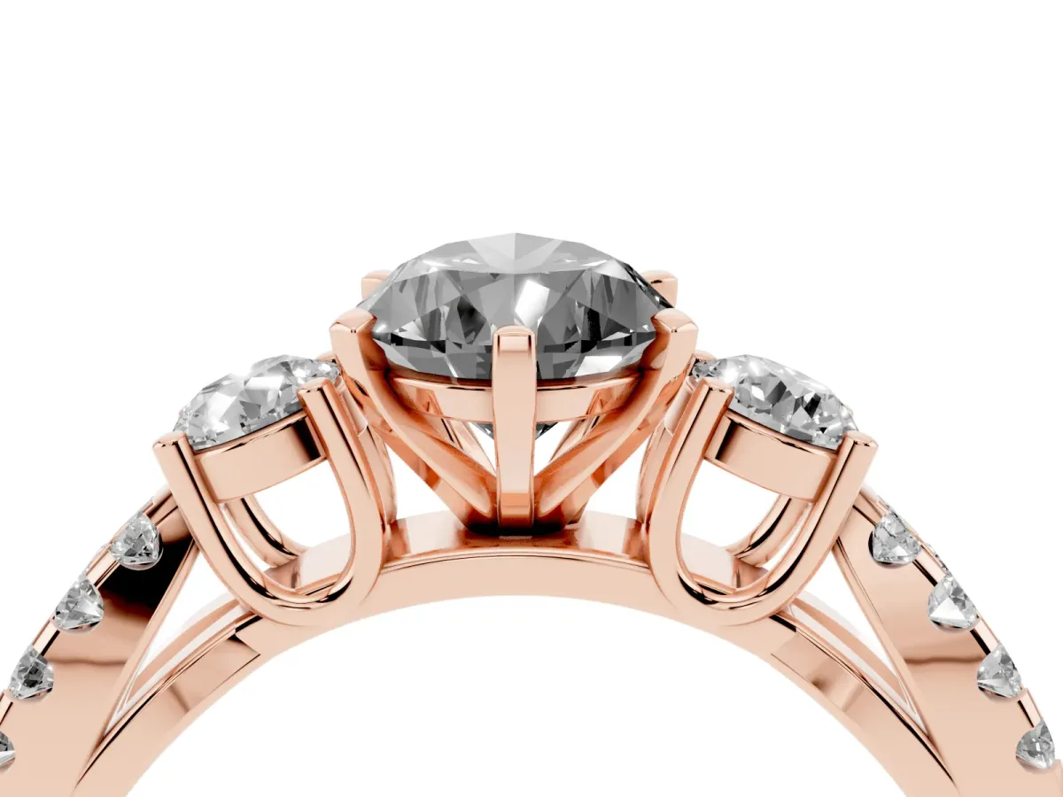 Fancy Black Pear Cut Diamond Three-Stone Ring with Pavé Split Shank and Four-Prong Setting Rose gold