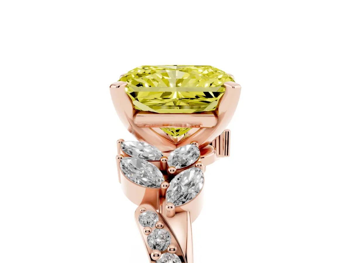 Fancy Yellow Radiant Cut Solitaire Marquise Twist Band with Six-Prong Setting Rose gold