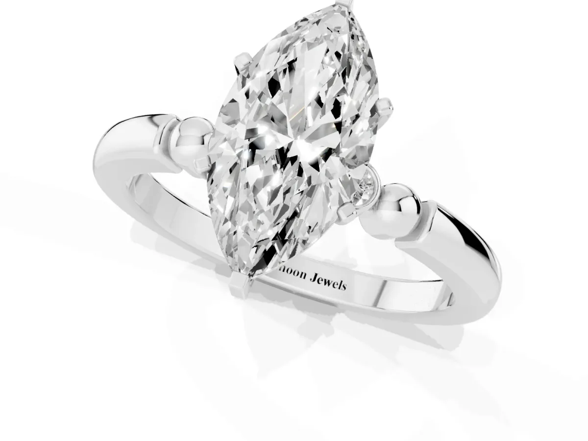 Marquise Cut Solitaire Beaded Band with Four-Prong Setting Platinum