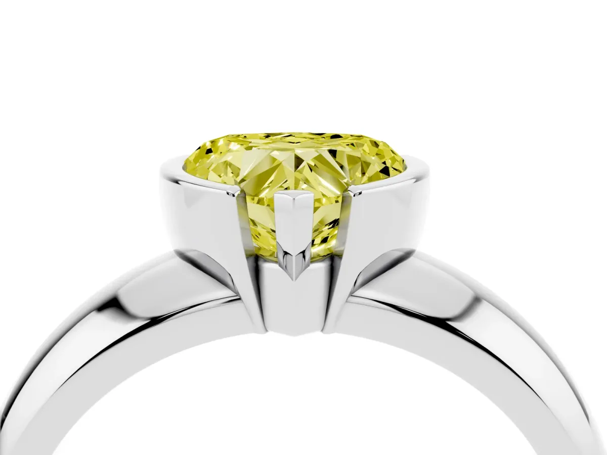 Fancy Yellow Heart Cut Solitaire Tension Set Diamond Ring with Wide Band White gold