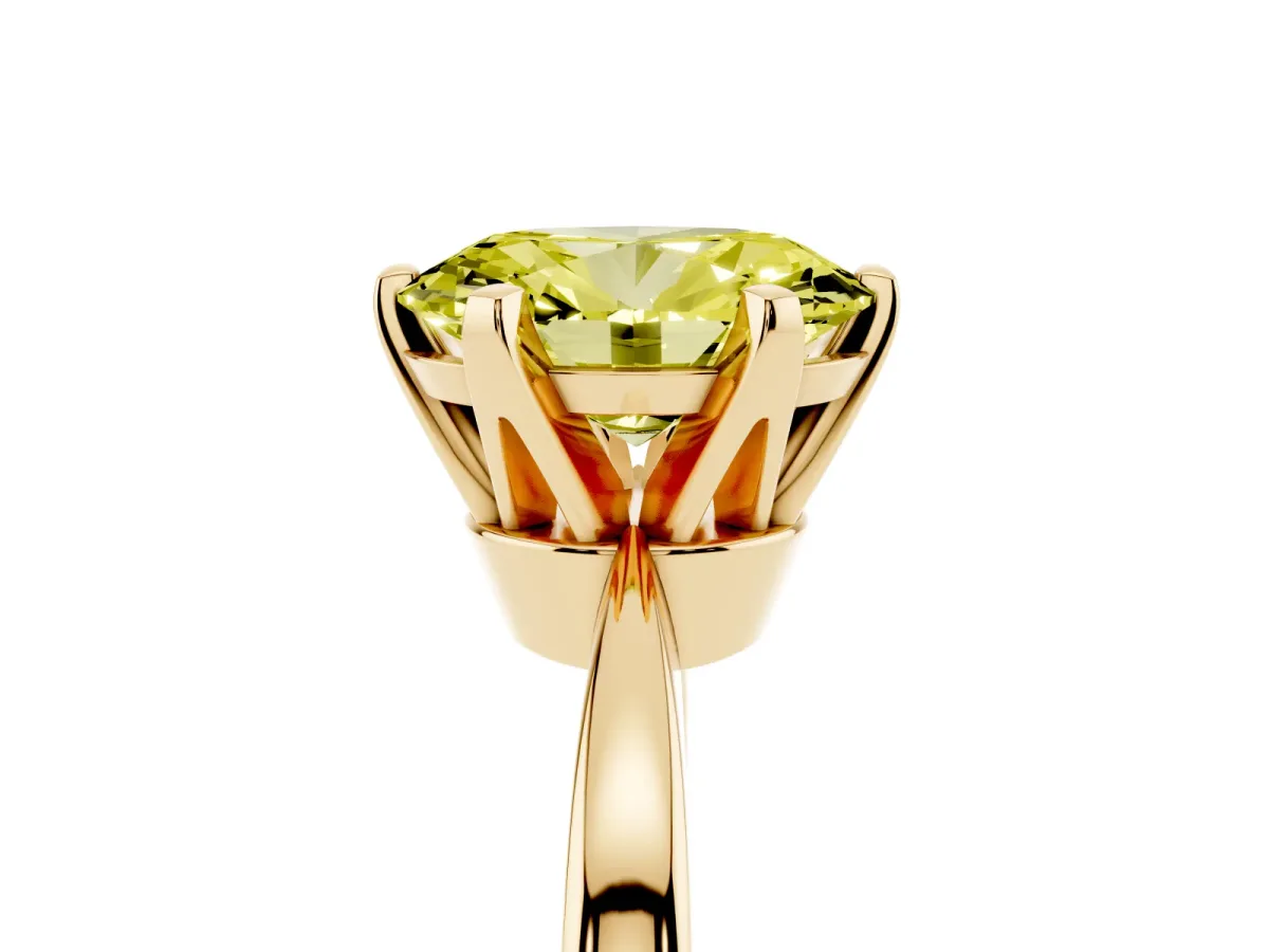 Fancy Yellow Oval Cut Solitaire Engagement Ring with Six-Prong Setting and Tapered Band Yellow gold