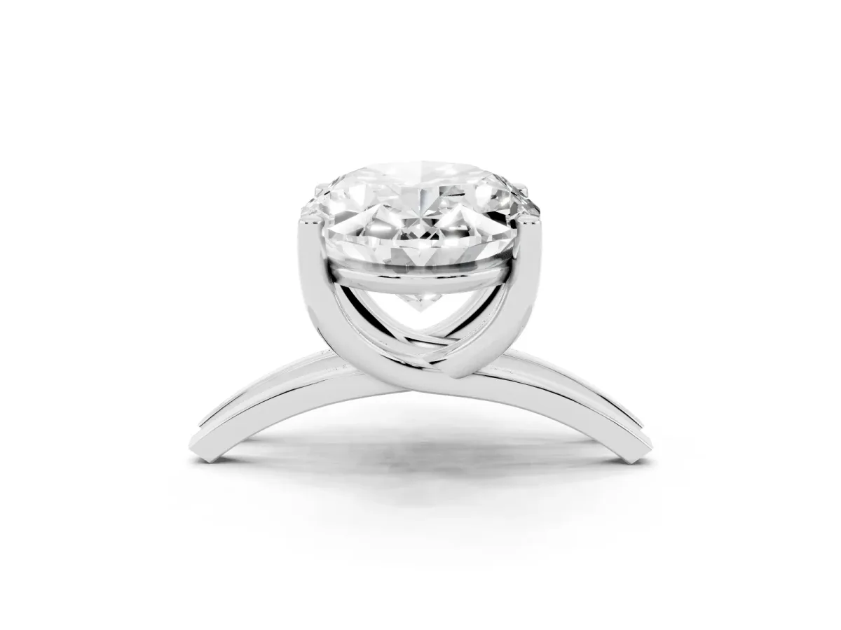 Oval Cut Cut Diamond Solitaire Engagement Ring with Tapered Plain Band and Four-Prong Setting White gold