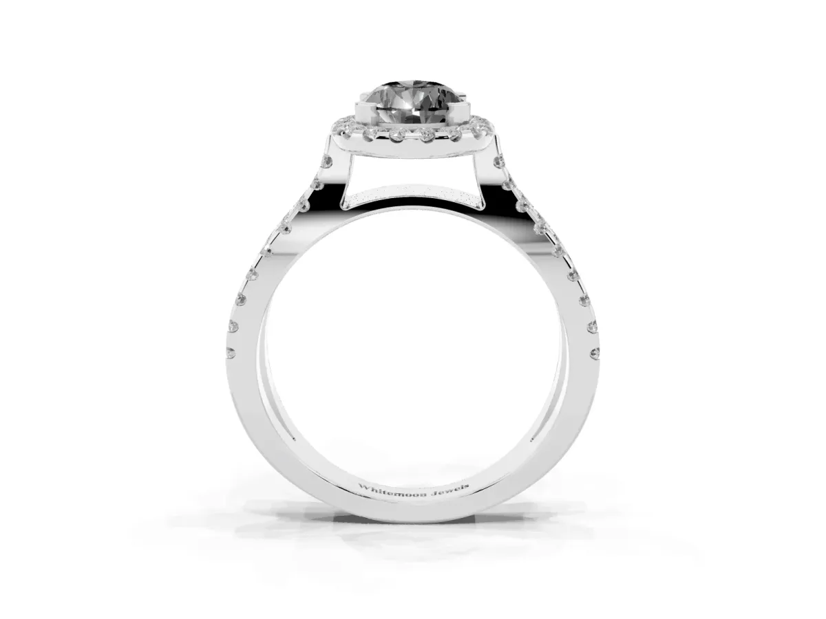 Fancy Black Pear Cut Diamond Halo Ring with Split Shank Pavé Band and Prong Setting Silver