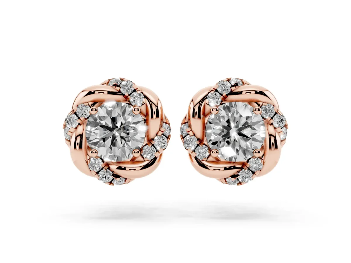 Round Diamond Oceana Halo Stud Earrings Rose gold