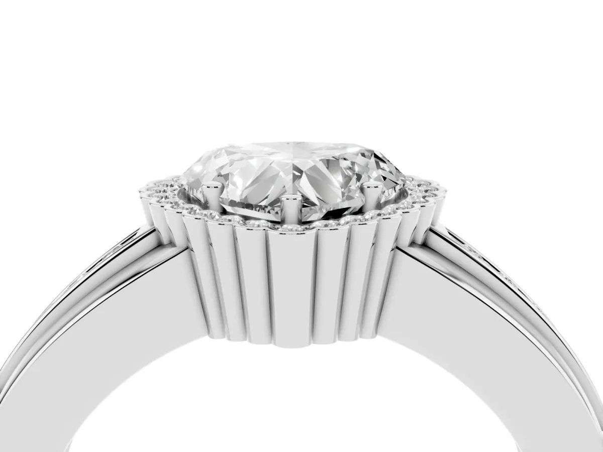 Heart Cut Cut Halo Pave Band Four-Prong Ring Silver