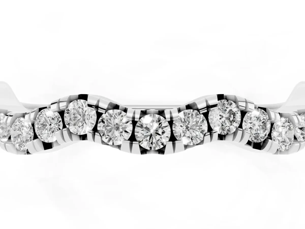 Round Diamond Scalloped Pavé Wedding Band with Shared Prong Setting Silver