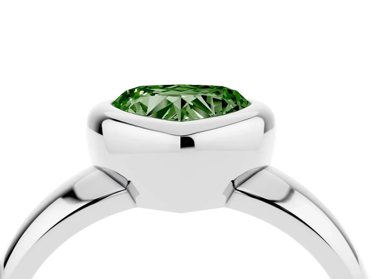 Fancy Green Bezel Set Heart Cut Solitaire Ring with Wide Band Platinum