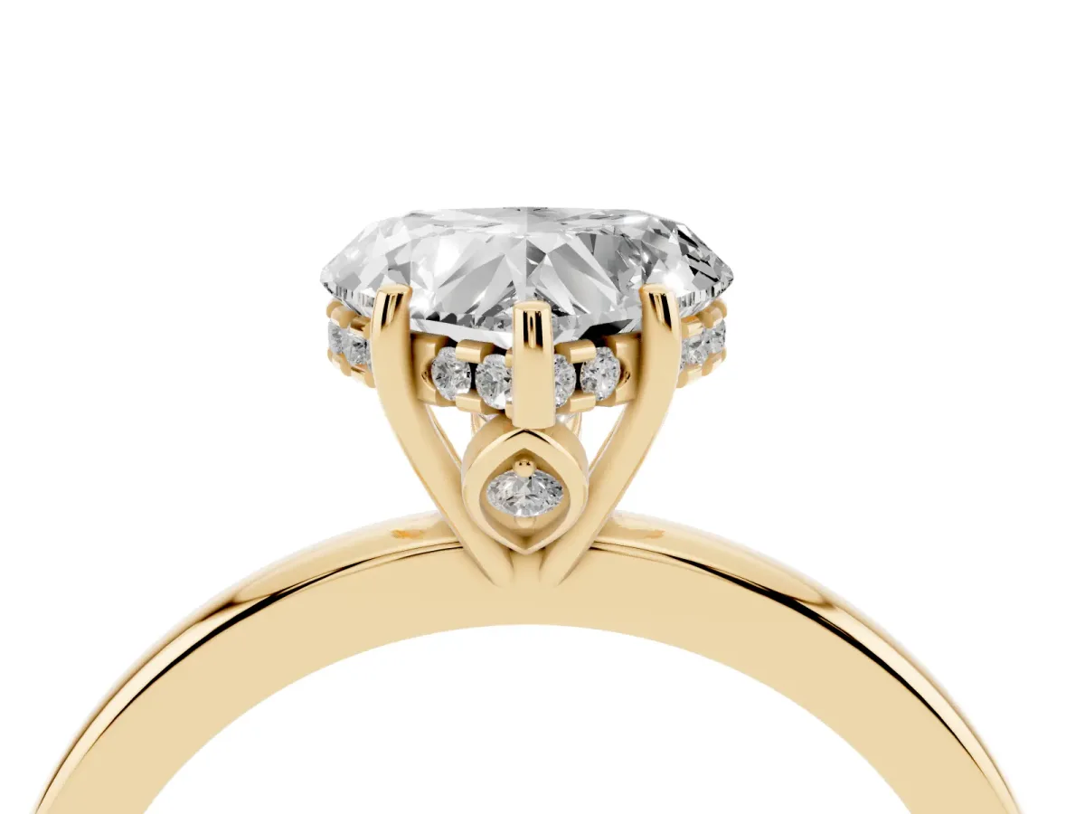 Heart Cut Solitaire Diamond Ring with Prong Setting and Plain Band Yellow gold