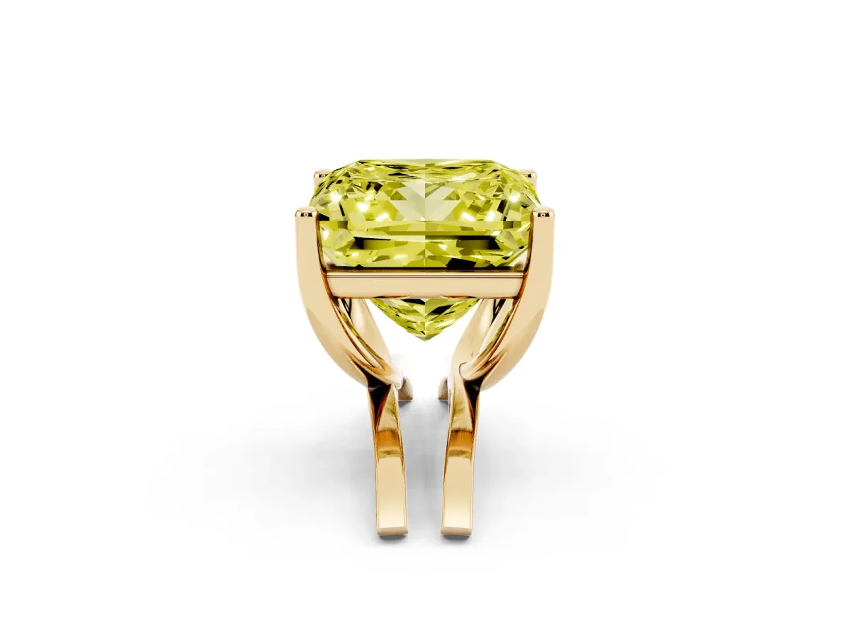 Fancy Yellow Princess Cut Cut Diamond Solitaire Engagement Ring with Tapered Plain Band and Four-Prong Setting Yellow gold