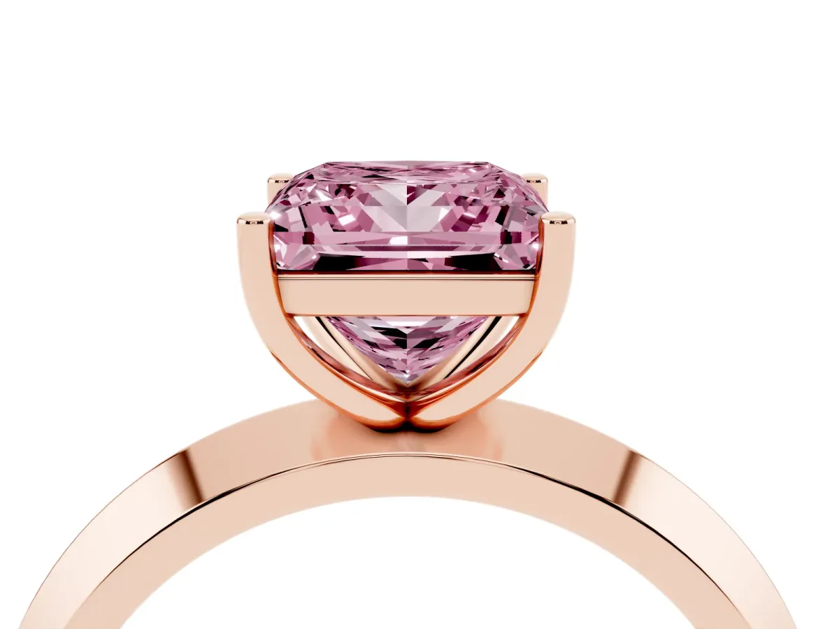Fancy Pink Princess Cut Cut Solitaire Engagement Ring with Flat Band and Four-Prong Setting Rose gold