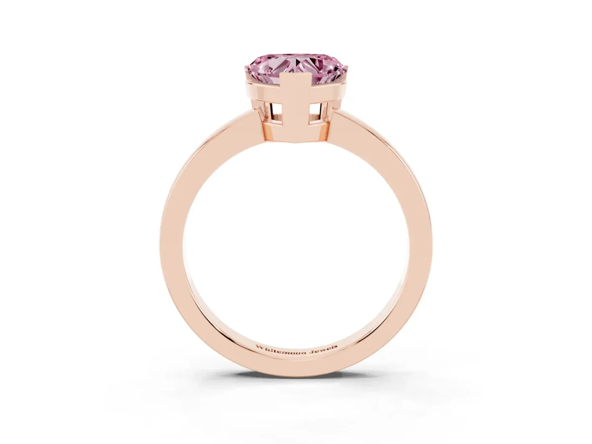 Fancy Pink Heart Cut Cut Solitaire Ring with Four-Prong Setting and Classic Band Rose gold