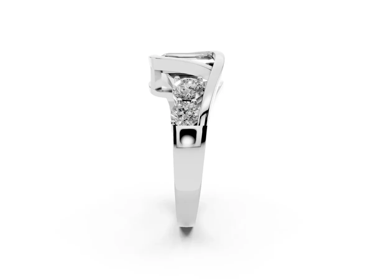 Fancy Black Bezel Set Emerald Cut Diamond Bypass Ring with Round Accents White gold