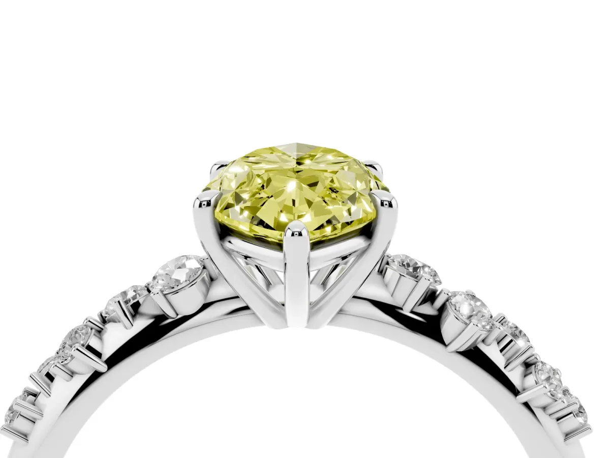 Fancy Yellow Marquise Cut Diamond Cluster Side Stone Solitaire Ring with Prong Setting Platinum
