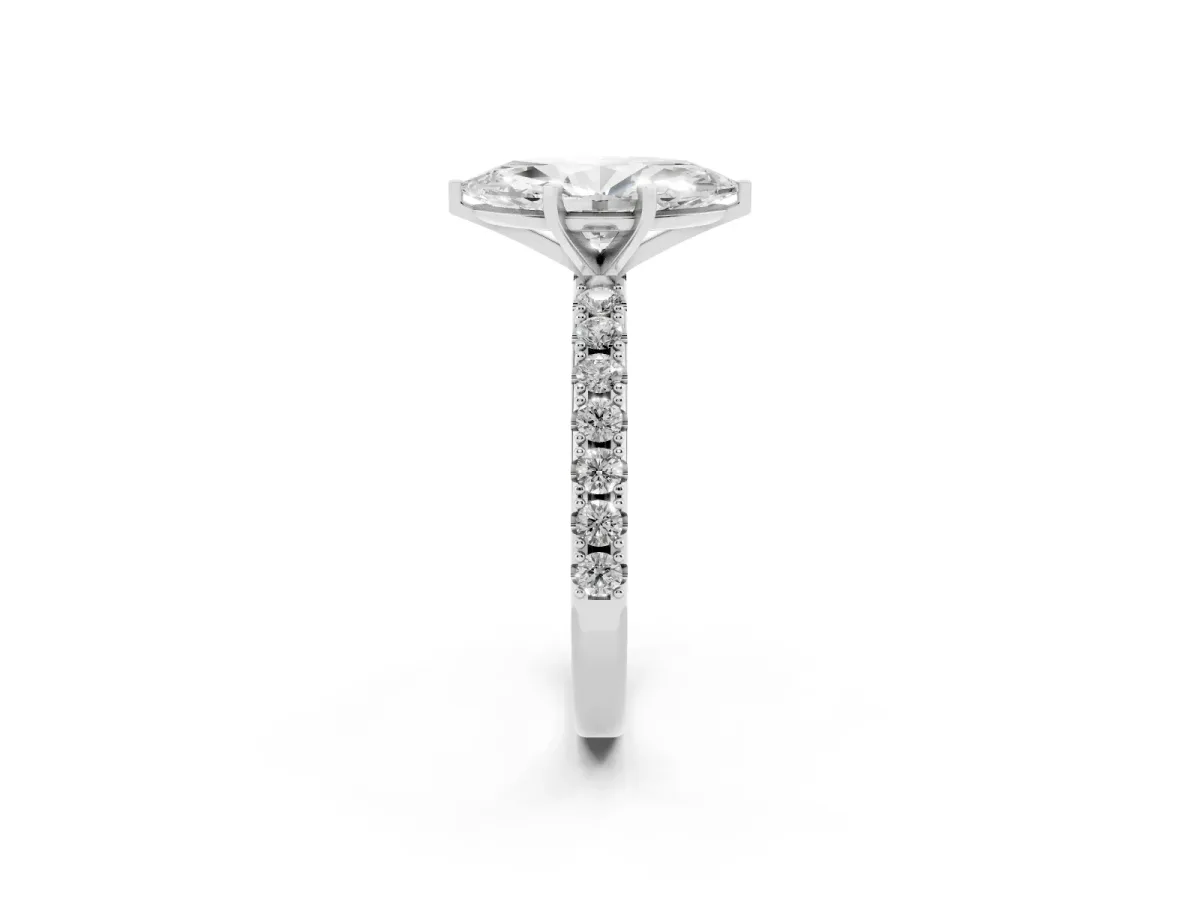 Marquise Cut Diamond Solitaire Pavé Band with Four-Prong Setting Platinum