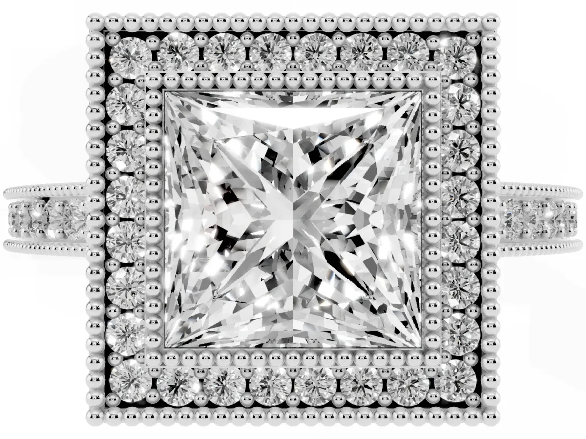 Princess Cut Cut Halo Pavé Diamond Ring Platinum