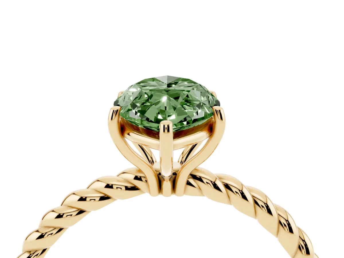 Fancy Green Marquise Cut Solitaire Twist Band Ring with Four-Prong Setting Yellow gold