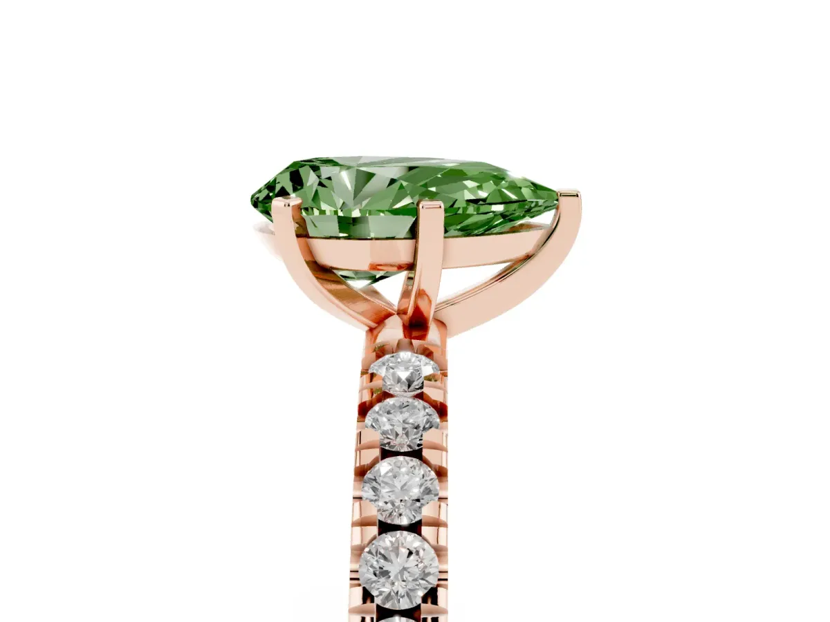 Fancy Green Pear Cut Diamond Pavé Band Solitaire with Four-Prong Setting Rose gold