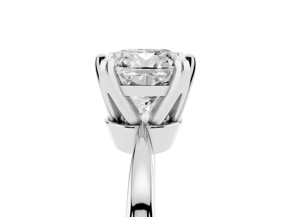 Cushion Cut Solitaire Engagement Ring with Six-Prong Setting and Tapered Band Platinum