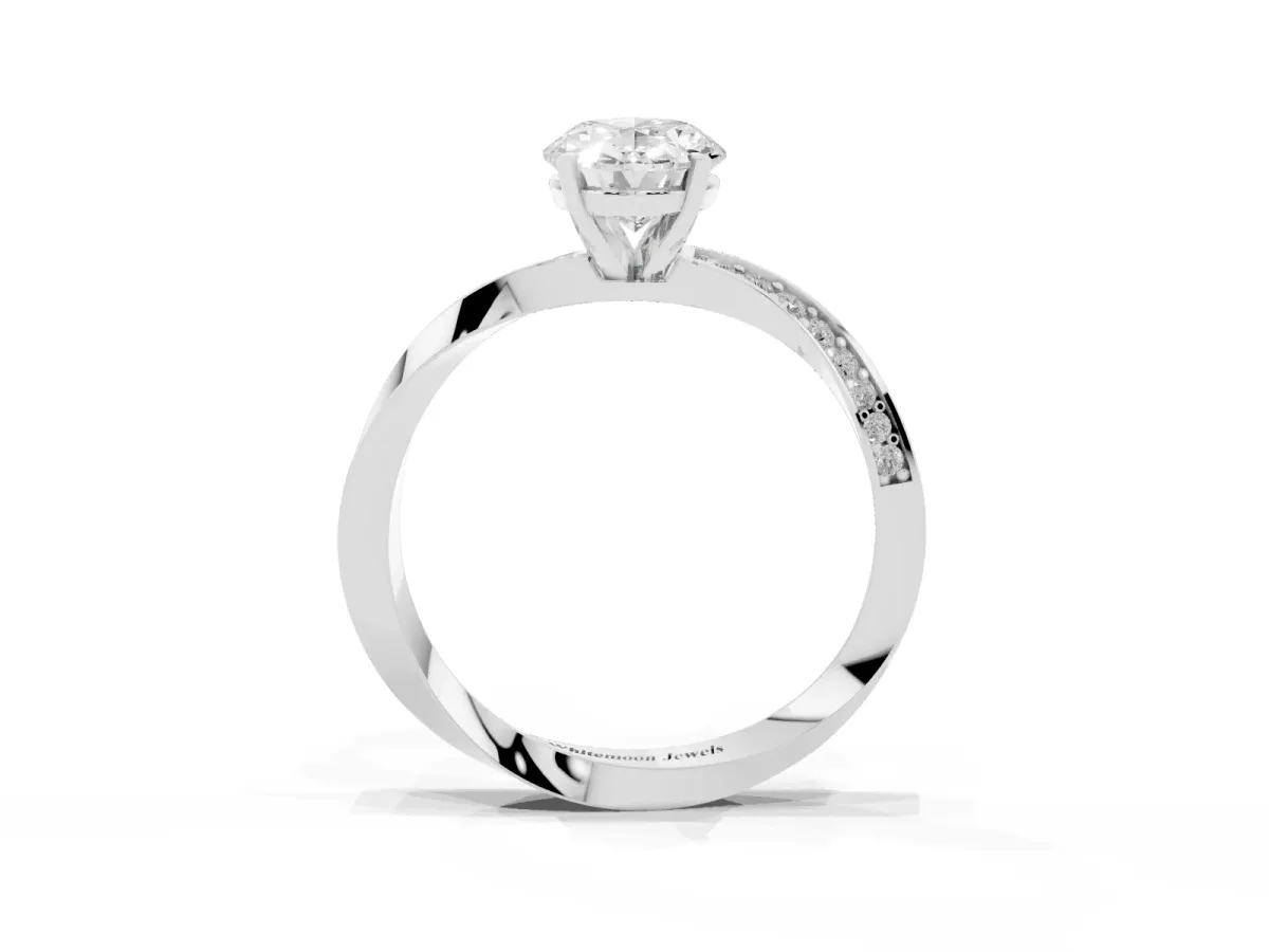 Oval Cut Diamond Engagement Ring with Side Stone Accents and Four-Prong Setting Silver