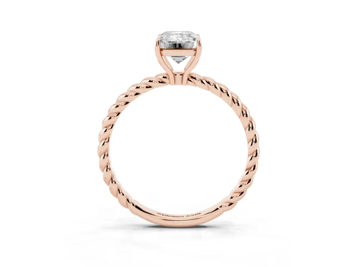 Emerald Cut Solitaire Twist Band Ring with Four-Prong Setting Rose gold