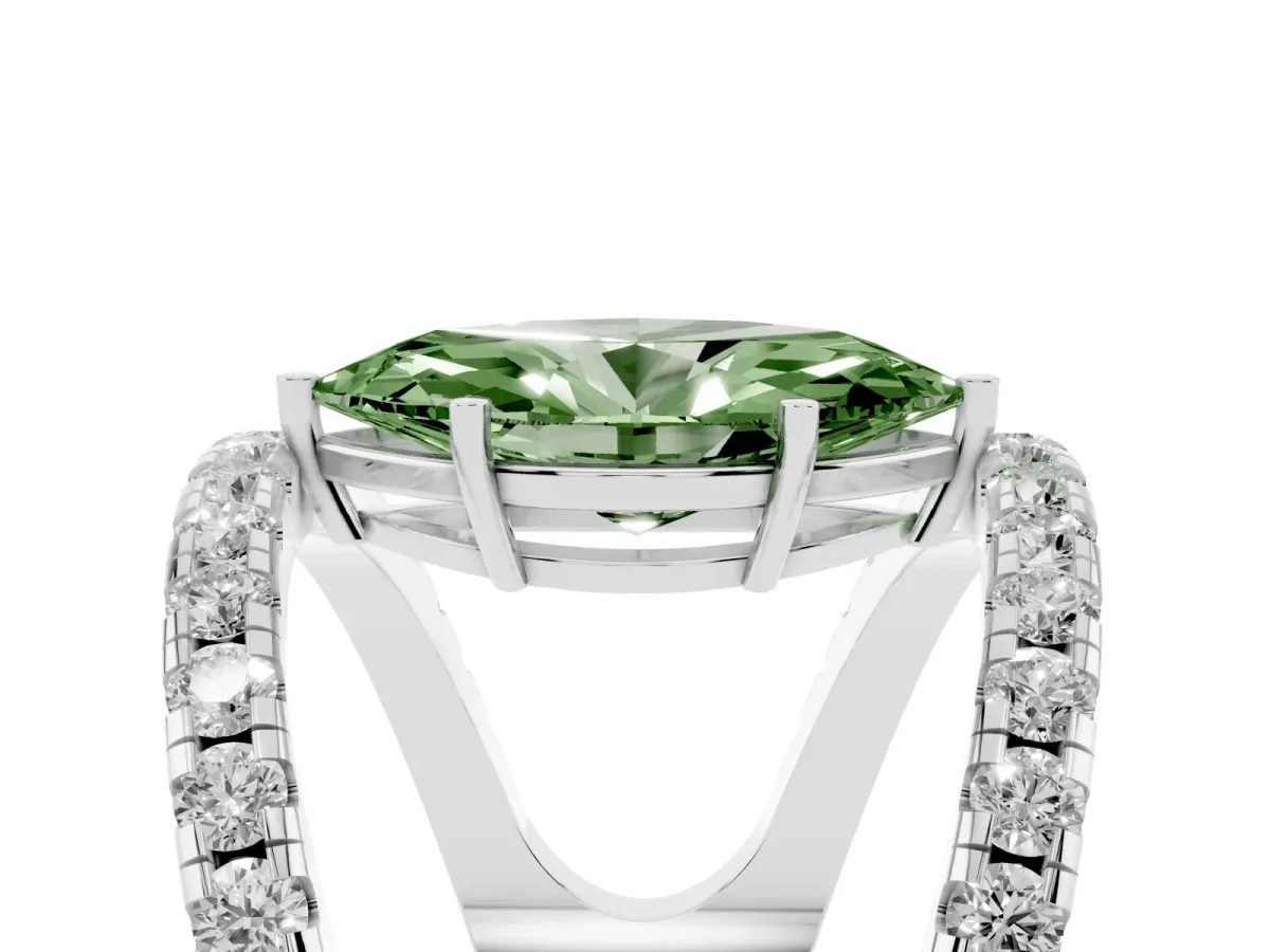 Fancy Green Marquise Cut Solitaire Split Shank Pave Diamond Ring Silver